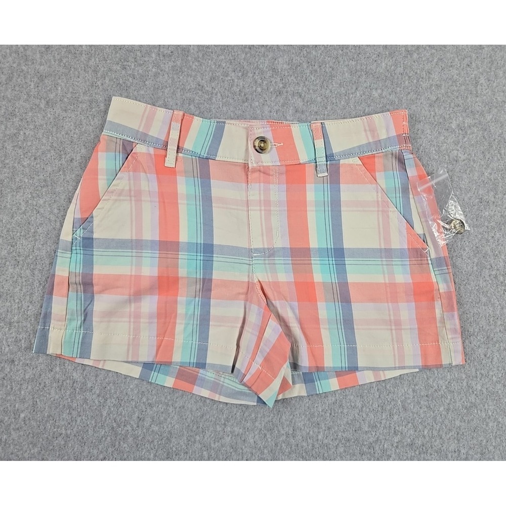 SO Shorts Girls Size 14 Mid Rise Linen Plaid Stretch Pull On Pink Blue NWT